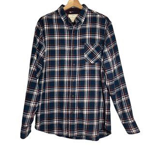 Weatherproof Vintage Mens Flannel Shirt Cotton Plaid Blue Red Size L